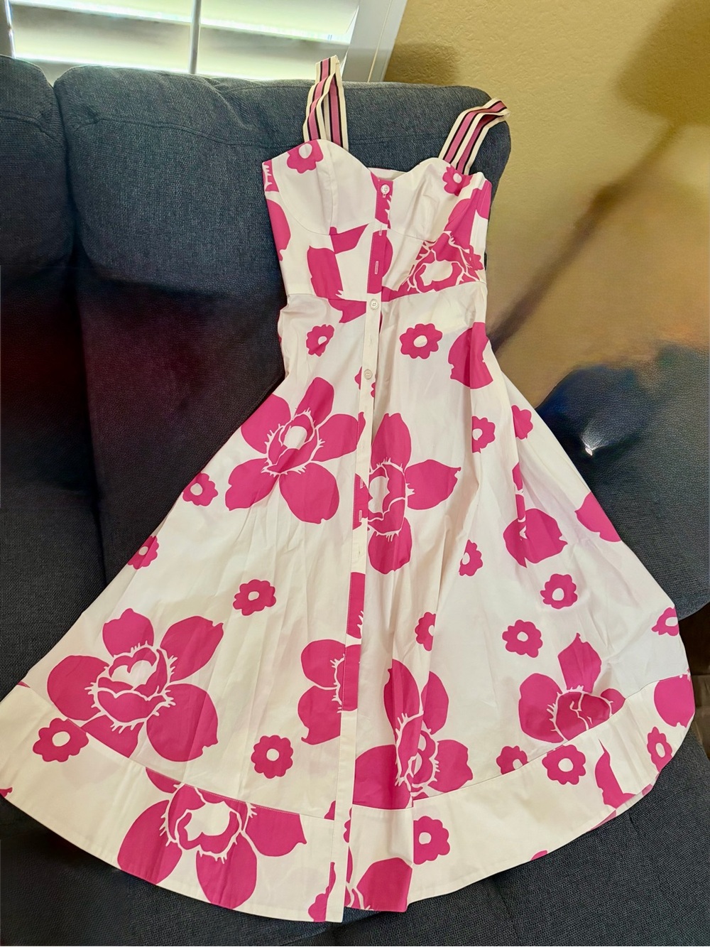 Tara Jarmon Paris Pink Floral Sundress - White & Bright Pink